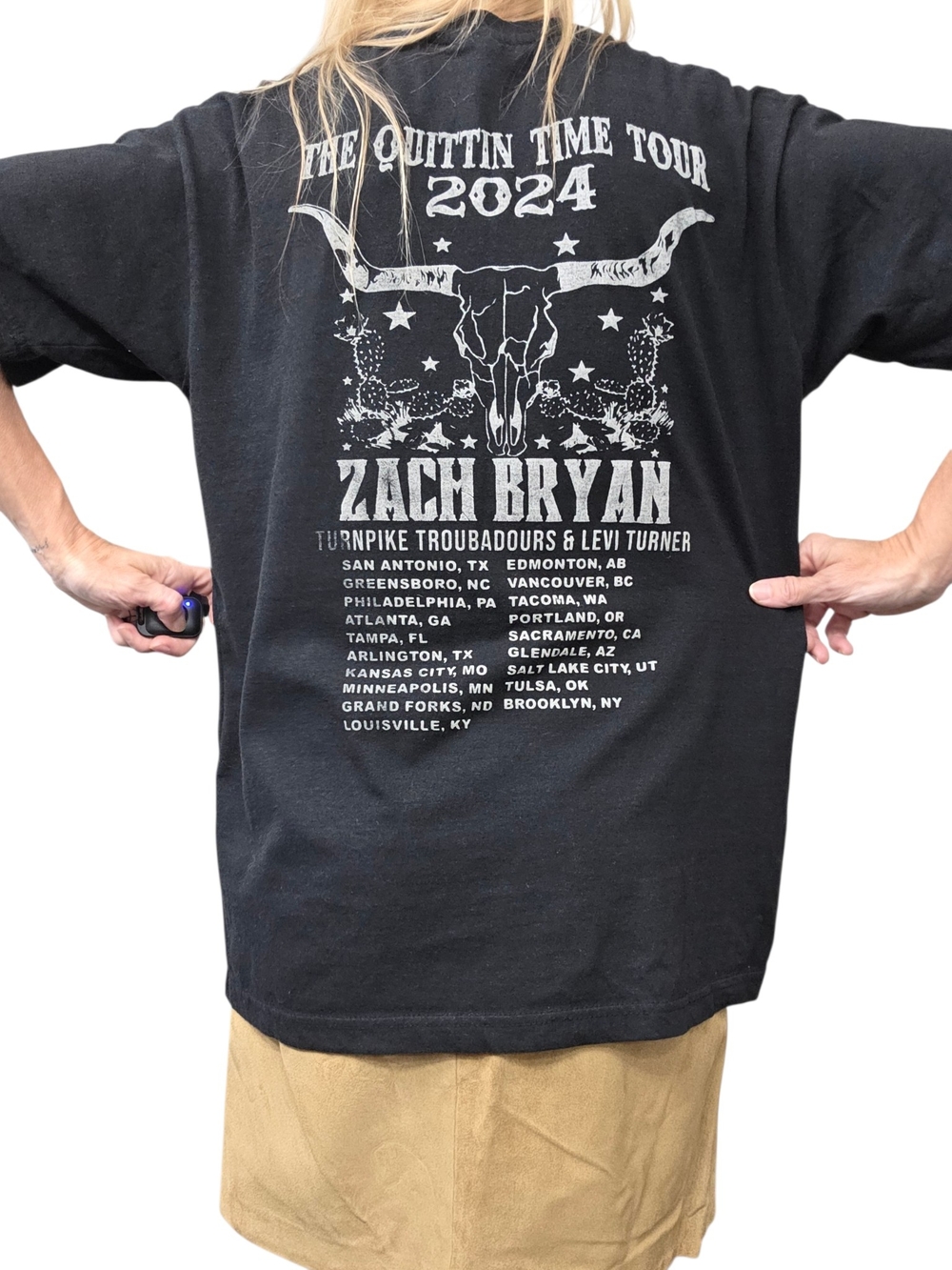 Zach Bryan Quittin Time Tour 2024 Concert T Shirt Black Graphic Tee Size L - Picture 5 of 7